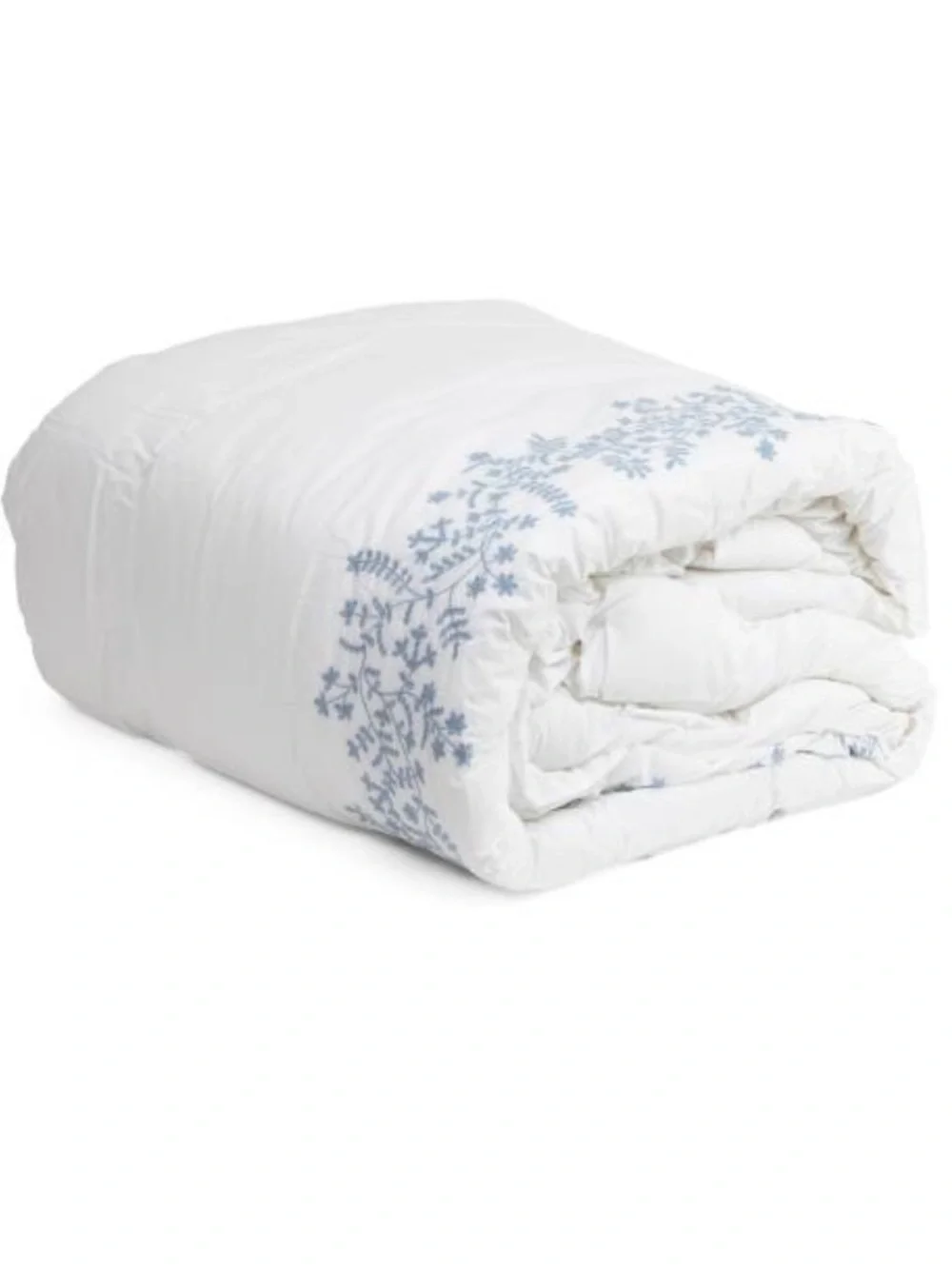 Rosalies Garden White Comforter Set with Light Blue Embroidered Vine